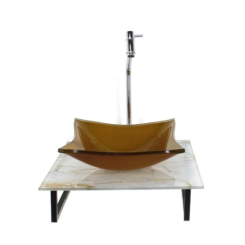 Kit Cuba Vidro Quadrada 10mm Tampo Vidro 40cm X 40cm Mármore
