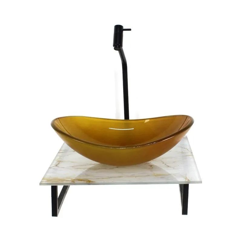 Kit Cuba Vidro Oval 10mm Tampo Vidro 40cm X 40cm Mármore