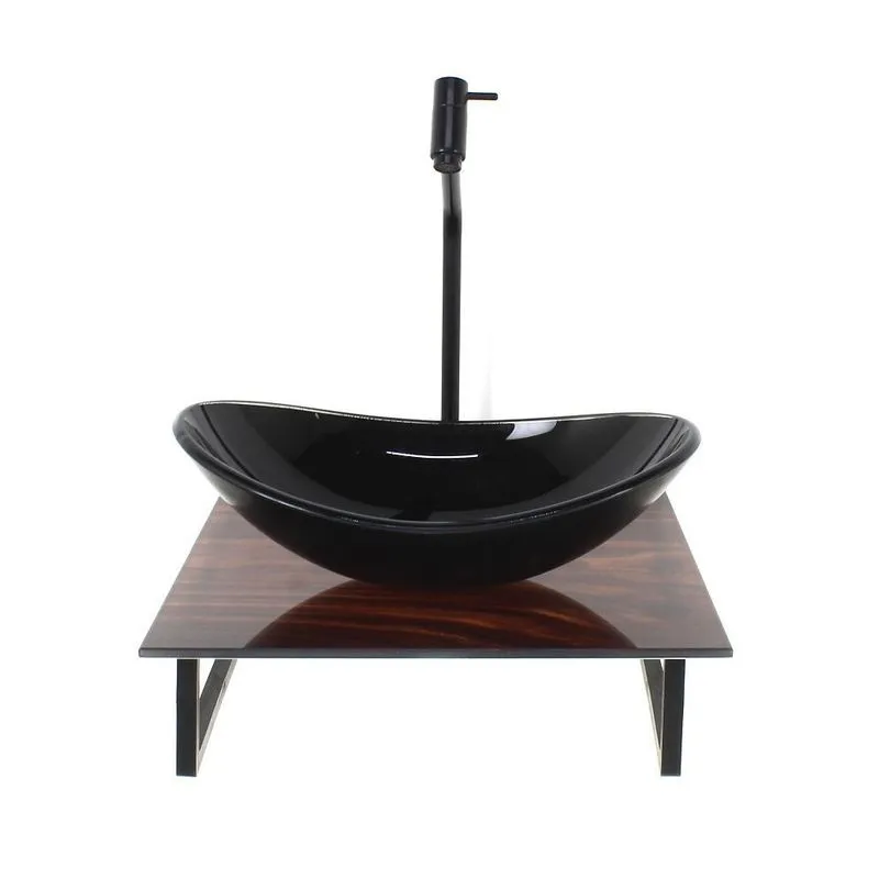 Kit Cuba Vidro Oval 10mm Tampo Vidro 40cm X 40cm Madeira