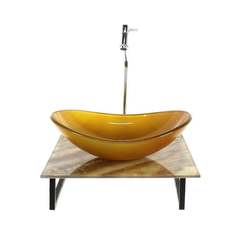 Kit Cuba Vidro Oval 10mm Tampo Vidro 40cm X 40cm Mármore