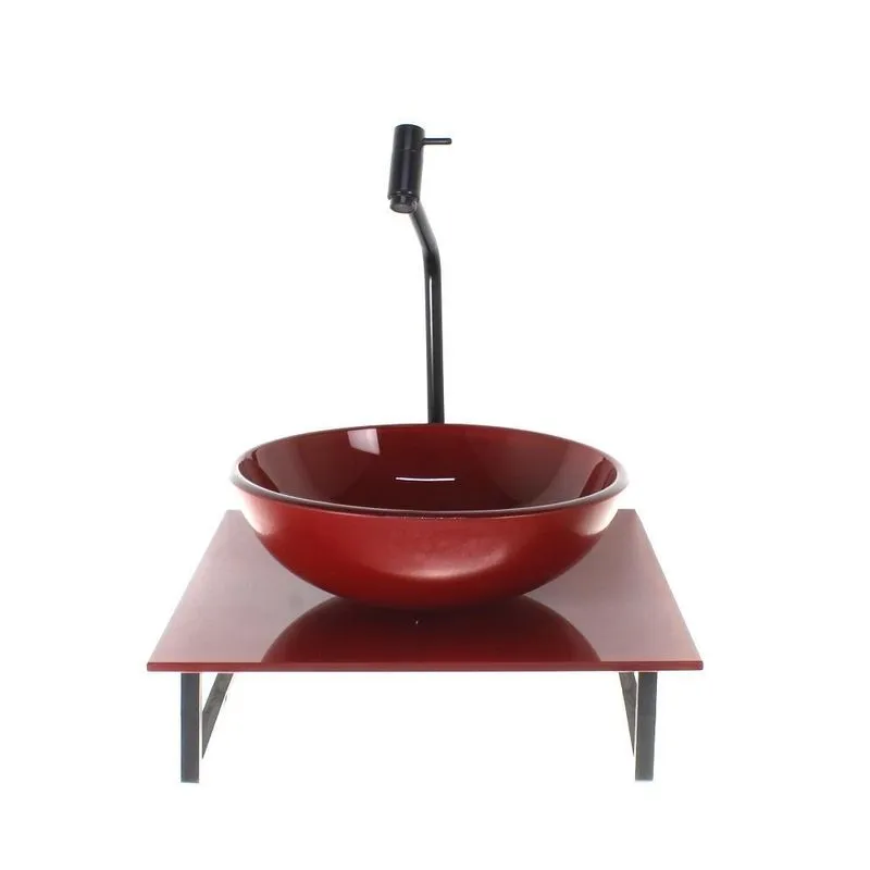 Kit Cuba Vidro Redonda 10mm Tampo Vidro 40cm X 40cm Vermelho