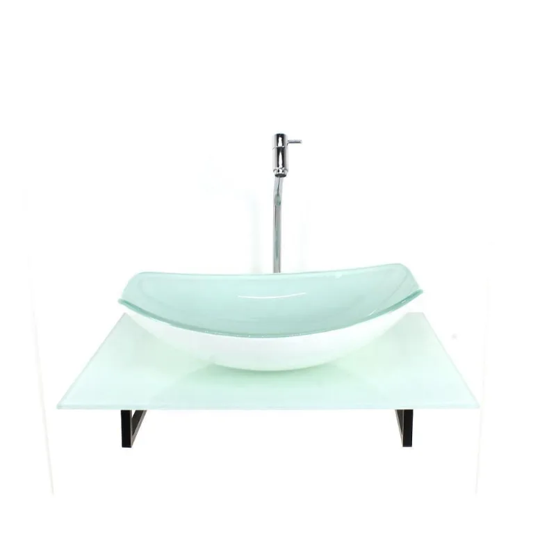 Kit Cuba Vidro Oval Chanfrada Tampo 60Cm Branco Full E