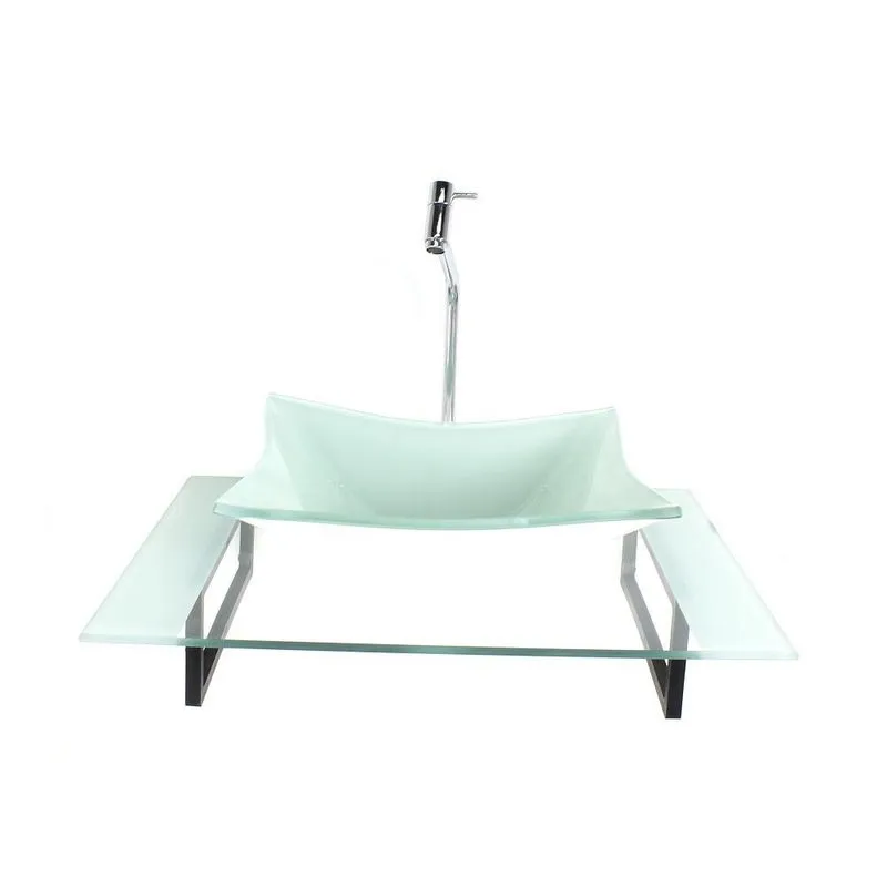 Kit Cuba Vidro Retangular Tampo 60cm Branco E Suporte Preto
