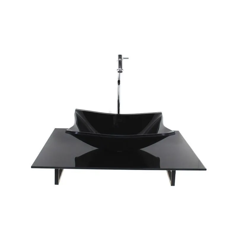Kit Cuba Vidro Retangular Tampo 60cm Preto Full E Suporte