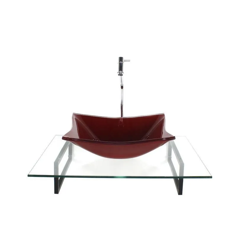 Kit Cuba Vidro Retangular Vermelho Cereja Tampo 60cm Incolor