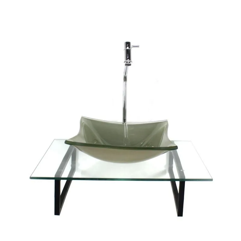 Kit Cuba Vidro Retangular Champanhe Tampo 60cm Incolor E