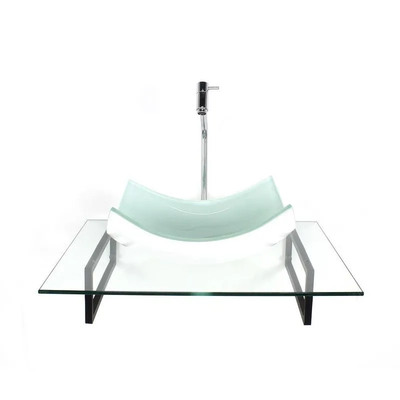 Kit Cuba Vidro Retangular Curvada Branca Tampo 60cm Incolor