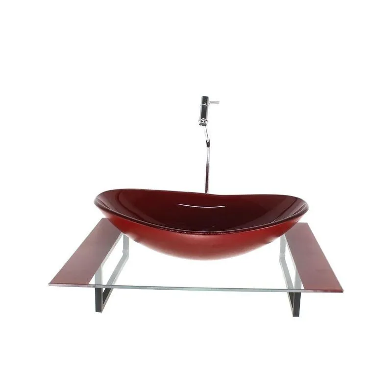 Kit Cuba Vidro Oval Tampo 60cm Vermelho Cereja E Suporte
