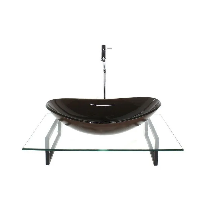 Kit Cuba Vidro Oval Marrom Tampo 60cm Incolor E Suporte