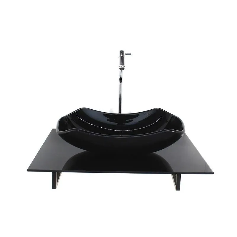 Kit Cuba Vidro Abaulada Tampo 60cm Preto Full E Suporte