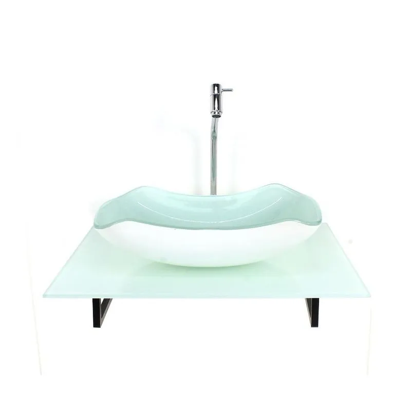Kit Cuba Vidro Abaulada Tampo 60cm Branco Full E Suporte