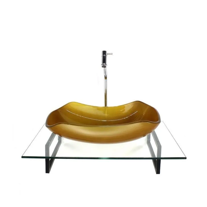Kit Cuba Vidro Abaulada Dourado Real Tampo 60cm Incolor E