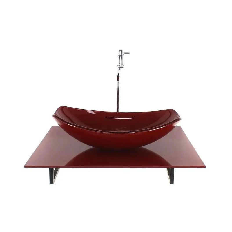 Kit Cuba Vidro Oval Chanfrada Tampo 60cm Vermelho Cereja