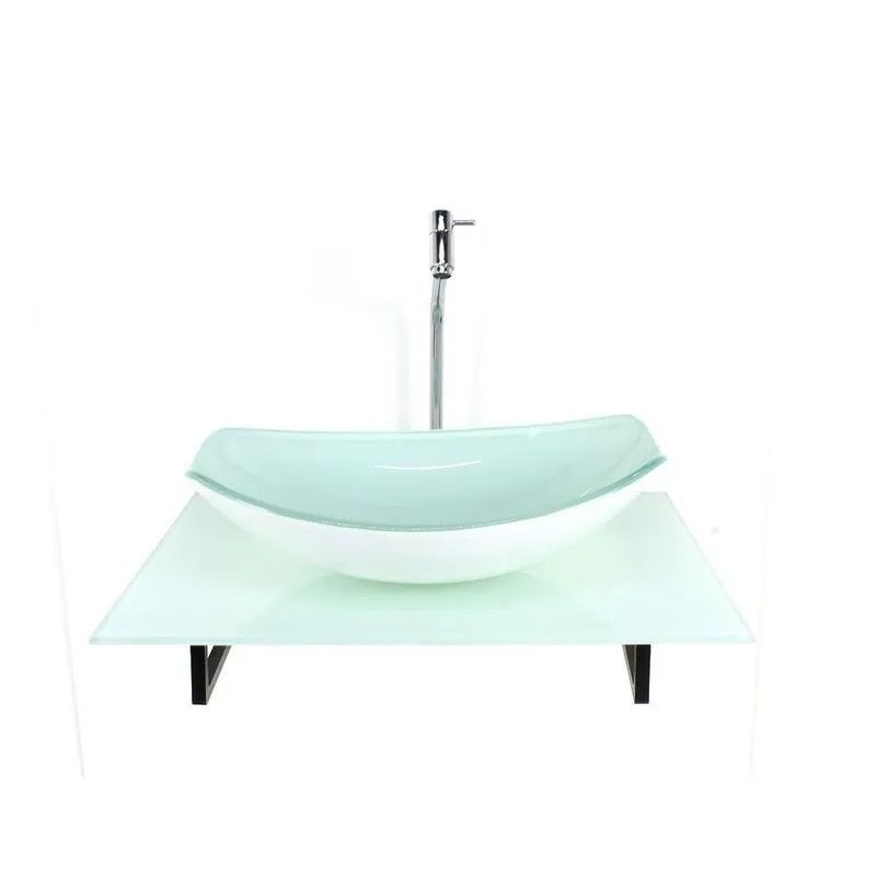 Kit Cuba Vidro Oval Chanfrada Tampo 60cm Branco Full E