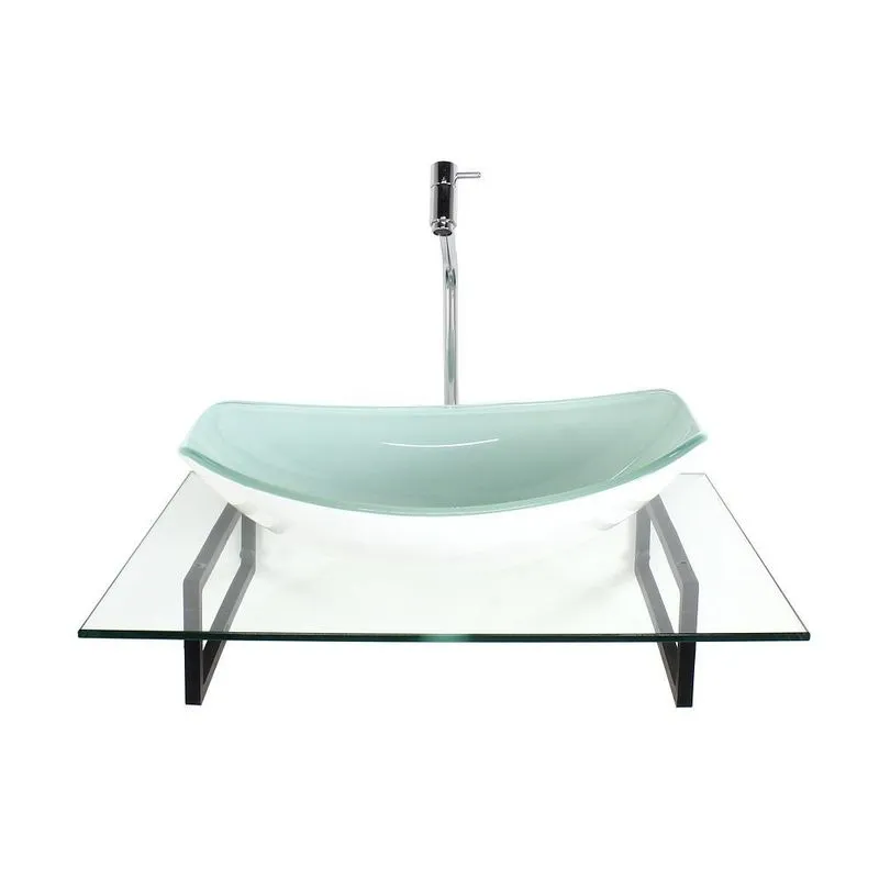Kit Cuba Vidro Oval Chanfrada Branca Tampo 60cm Incolor E