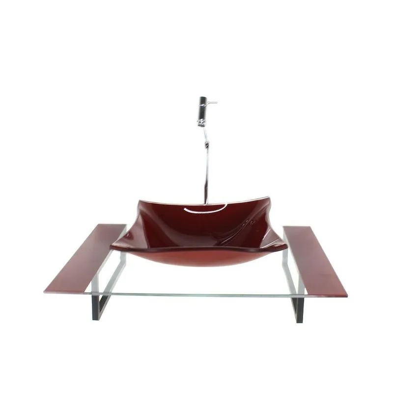 Kit Cuba Vidro Retangular Tampo 60cm Vermelho Cereja E