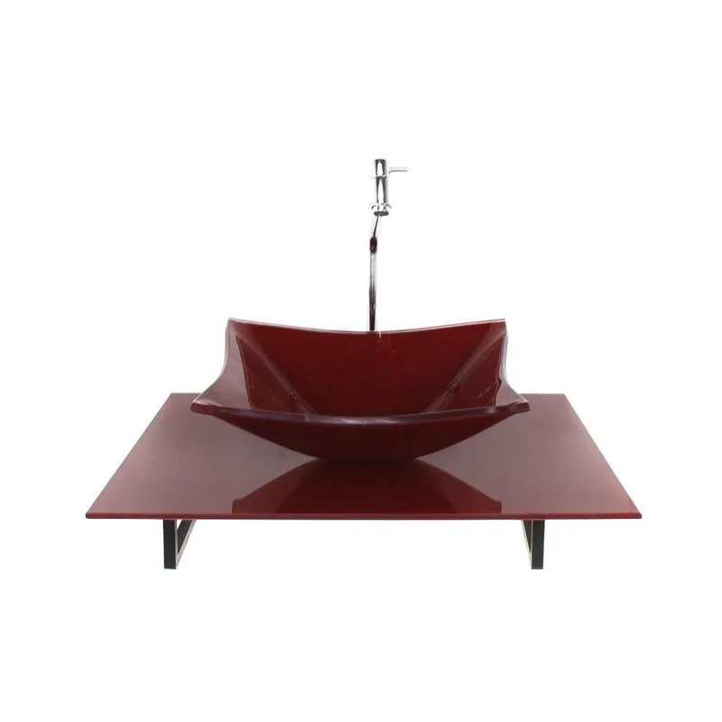 Kit Cuba Vidro Retangular Tampo 60cm Vermelho Cereja Full E