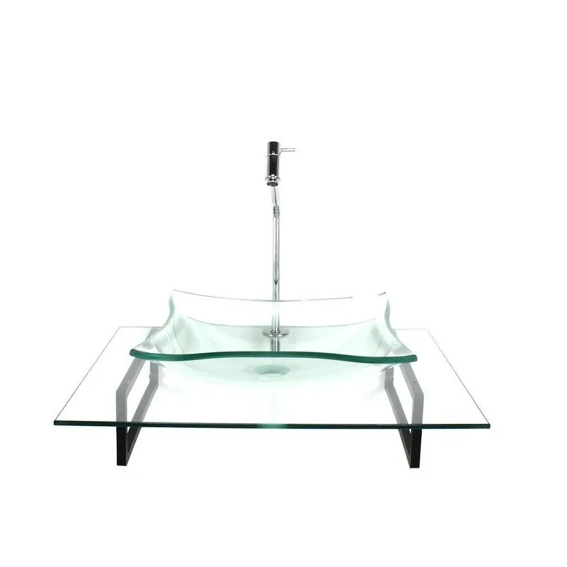 Kit Cuba Vidro Retangular Incolor Tampo 60cm Incolor E
