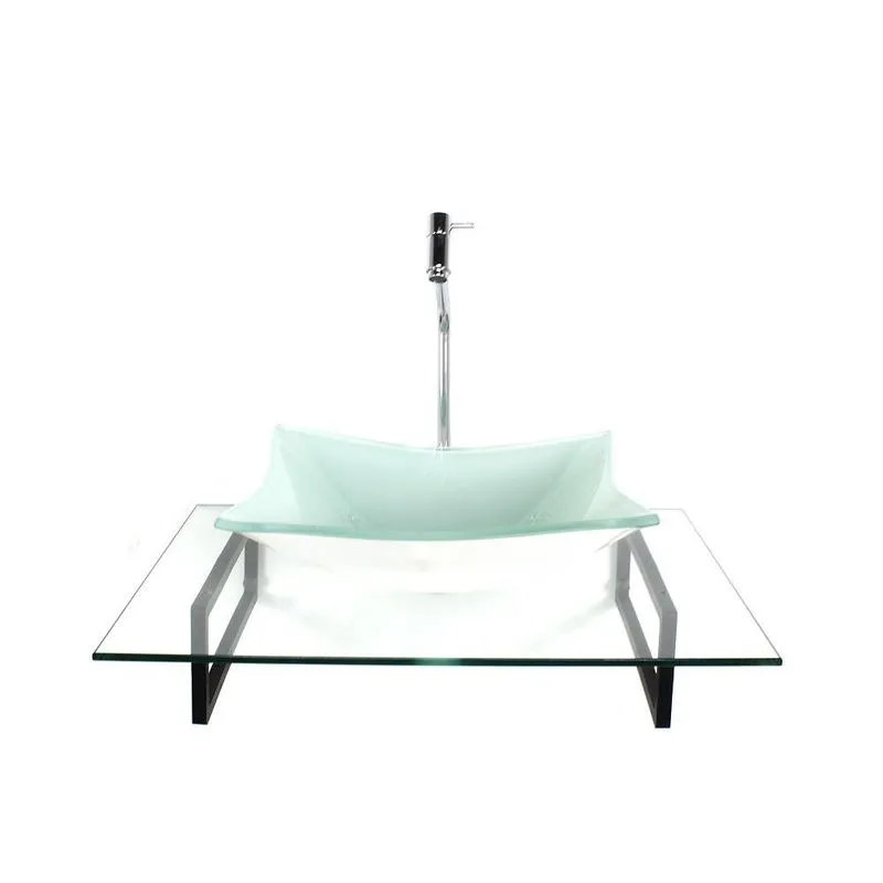 Kit Cuba Vidro Retangular Branca Tampo 60cm Incolor E