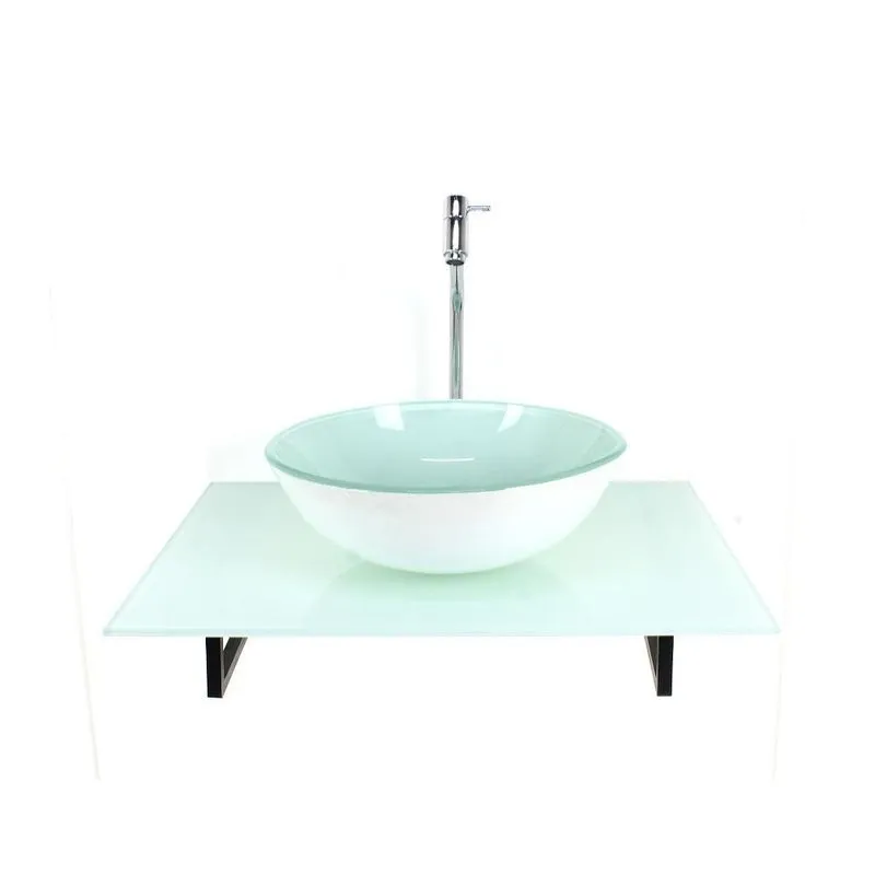 Kit Cuba Vidro Redonda Tampo 60cm Branco Full E Suporte