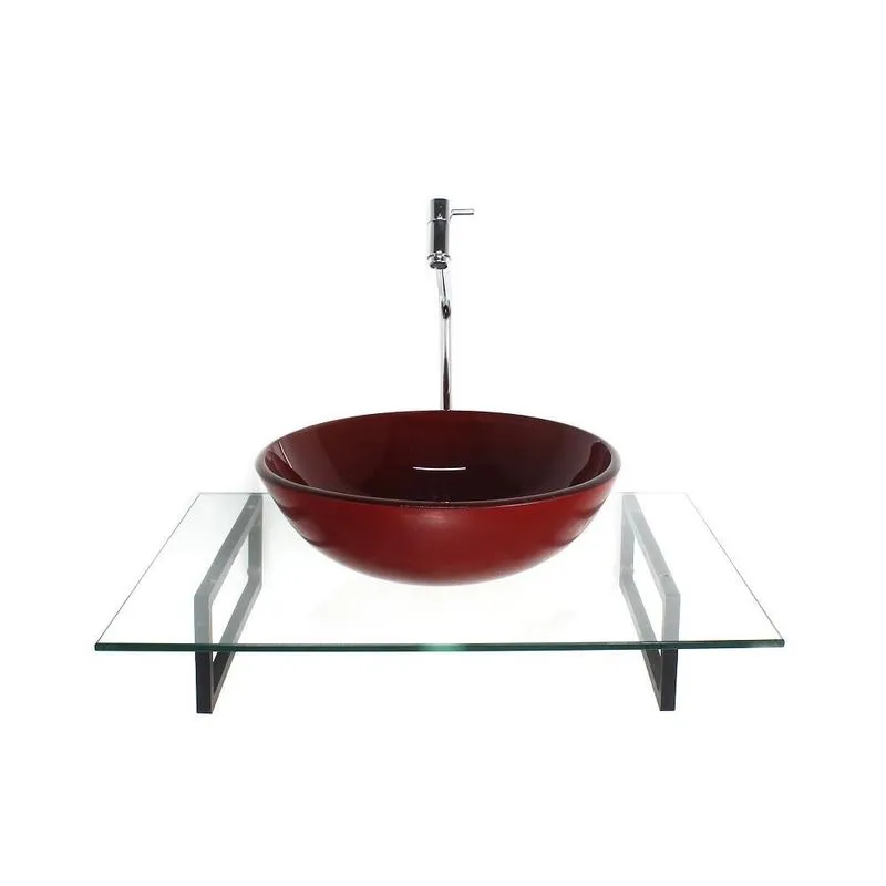 Kit Cuba Vidro Redonda Vermelho Cereja Tampo 60cm Incolor E