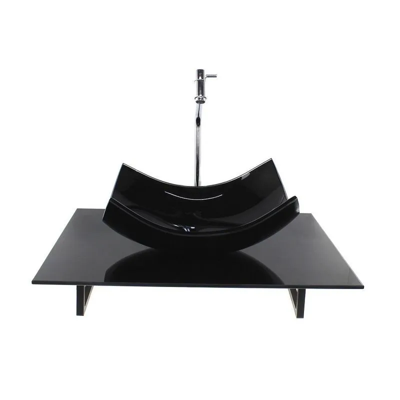 Kit Cuba Vidro Retangular Curvada Tampo 60cm Preto Full E