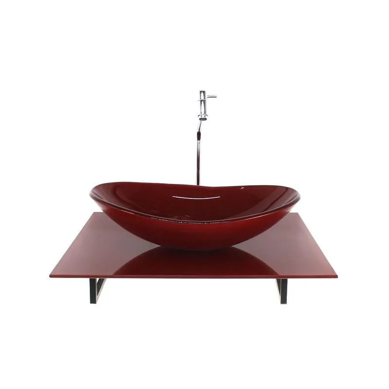 Kit Cuba Vidro Oval Tampo 60cm Vermelho Cereja Full E