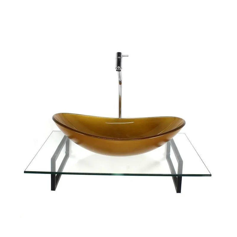 Kit Cuba Vidro Oval Dourado Real Tampo 60cm Incolor E