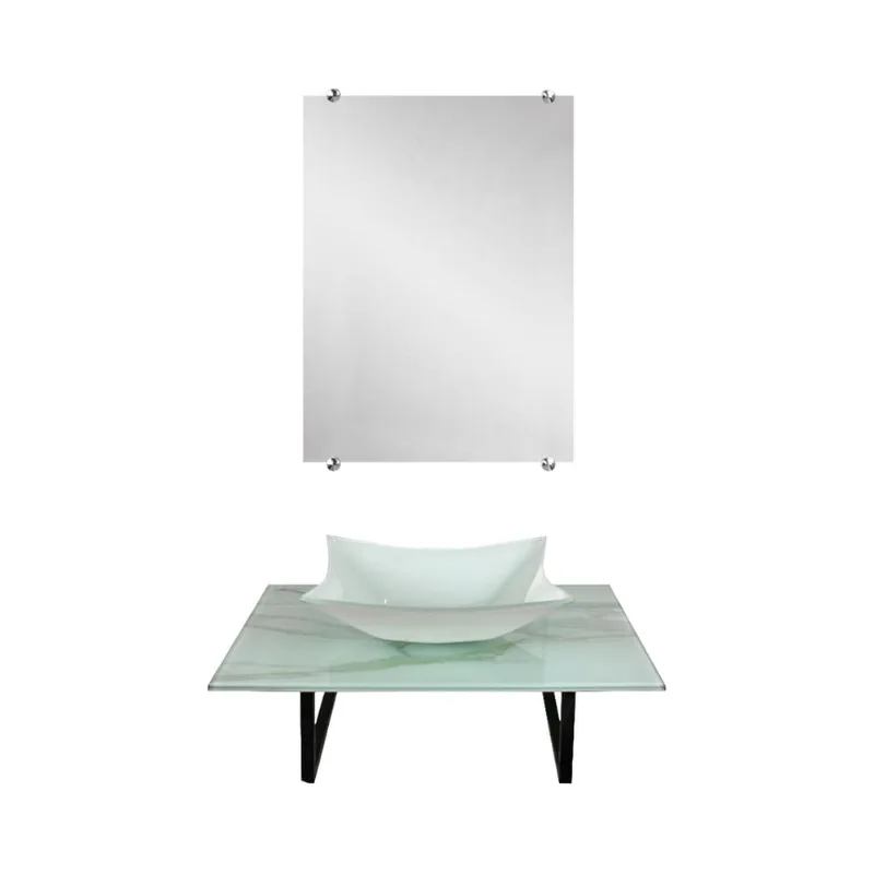 Conjunto Lavatorio Para Banheiro Cuba De Apoio Vidro Marmorizado Branco Com Espelho Vmex Pia Lavabo Sobrepor