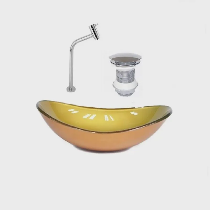 Kit Cuba Vidro Oval 47cm Torneira e Válvula