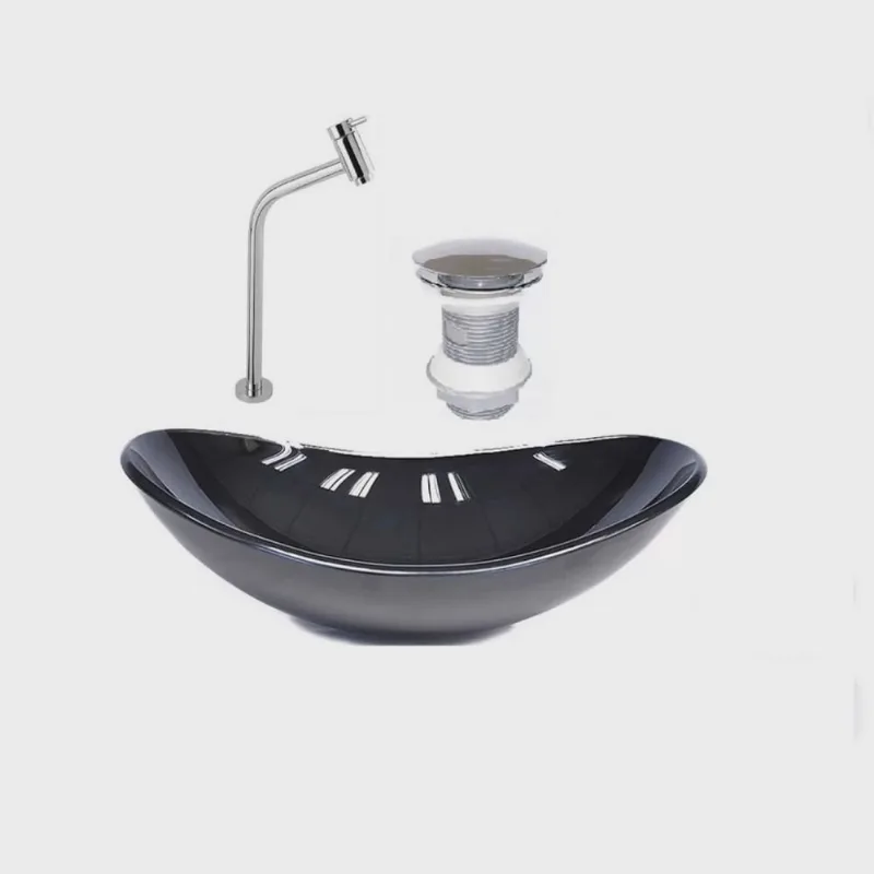 Kit Cuba Vidro Oval 47cm Torneira e Válvula