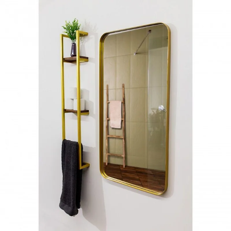 Espelho Luxo Retangular Retrô 90X60Cm Banheiro Sala Quarto Hall Moldura Dourado