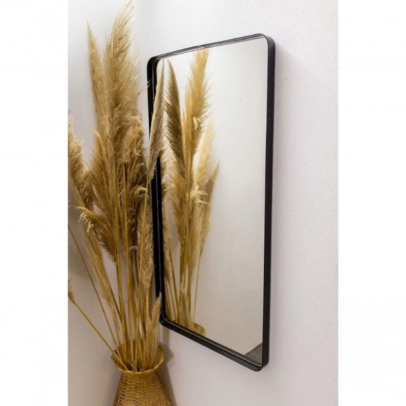 Espelho Luxo Retangular Retrô 120X60Cm Banheiro Sala Quarto Hall Moldura Preto