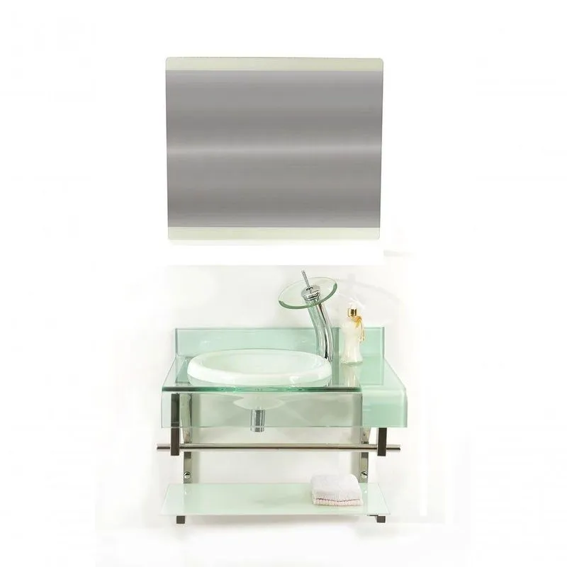 Gabinete De Vidro 60cm Curvado Duplo Inox Com Cuba Chapéu - Branco
