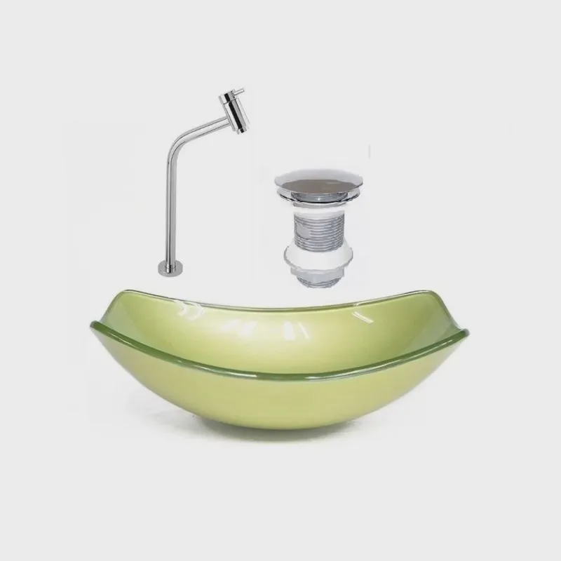 Kit Cuba de Vidro + Torneira para Lavatório Oval Chanfrada 46cm