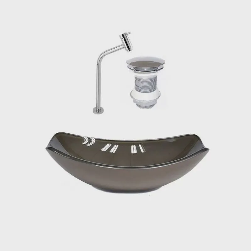 Kit Cuba de Vidro + Torneira para Lavatório Oval Chanfrada 46cm