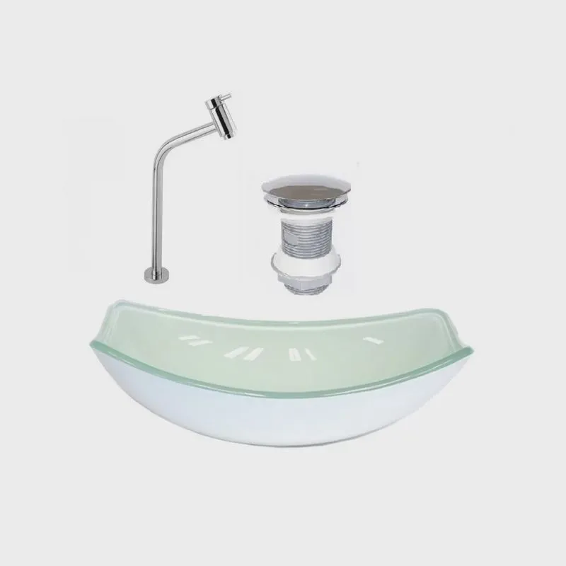 Kit Cuba de Vidro + Torneira para Lavatório Oval Chanfrada 46cm