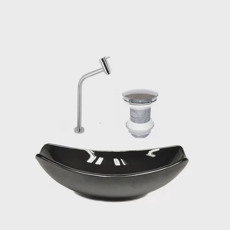 Kit Cuba de Vidro + Torneira para Lavatório Oval Chanfrada 36cm
