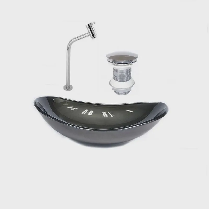 Kit Cuba de Vidro + Torneira + Válvula para Lavatório Oval 38cm