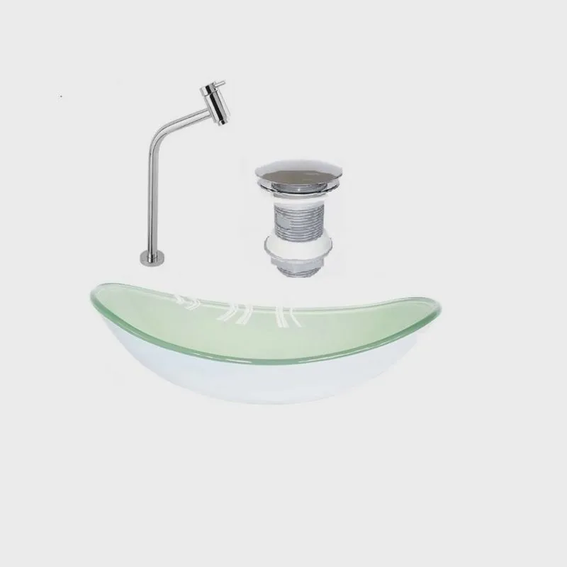 Kit Cuba de Vidro + Torneira + Válvula para Lavatório Oval 38cm