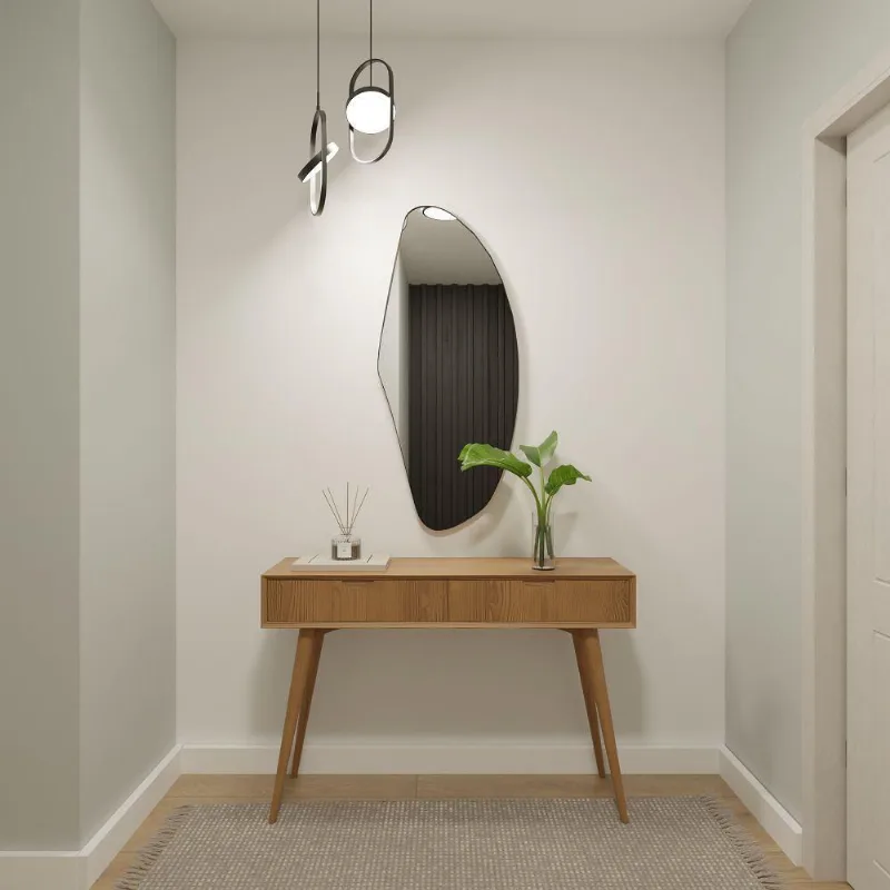 Espelho Orgânico 115cm X 50cm E23 Moldura Couro Preto Luxo