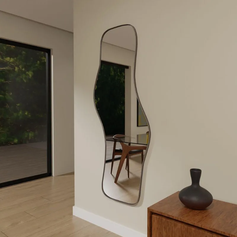 Espelho Orgânico 115cm X 60cm E21 Moldura Couro Café Luxo Quarto