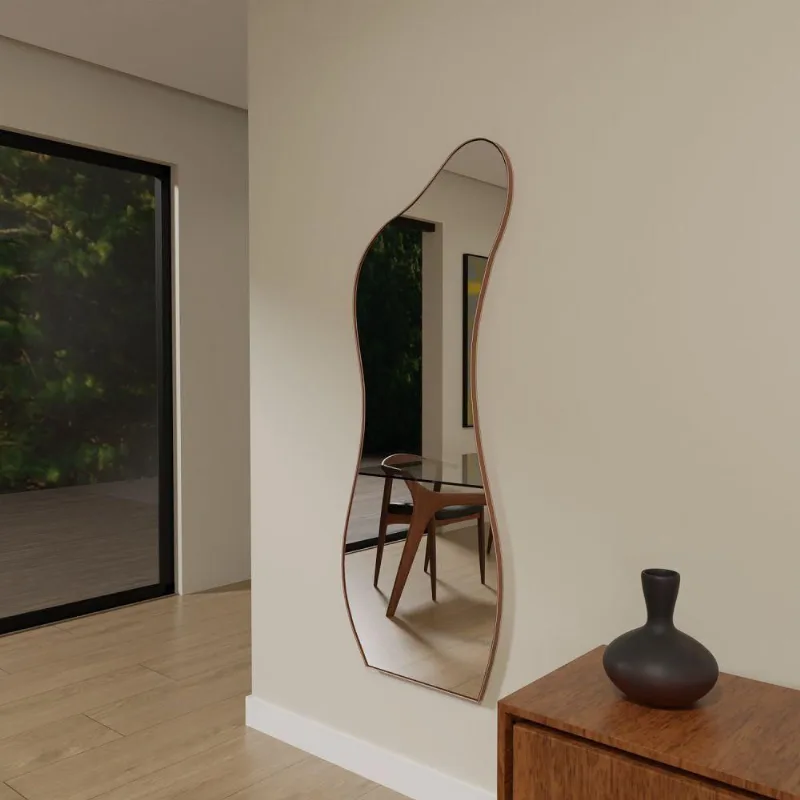 Espelho Orgânico 115cm X 60cm E18 Moldura Couro Caramelo Luxo Quarto