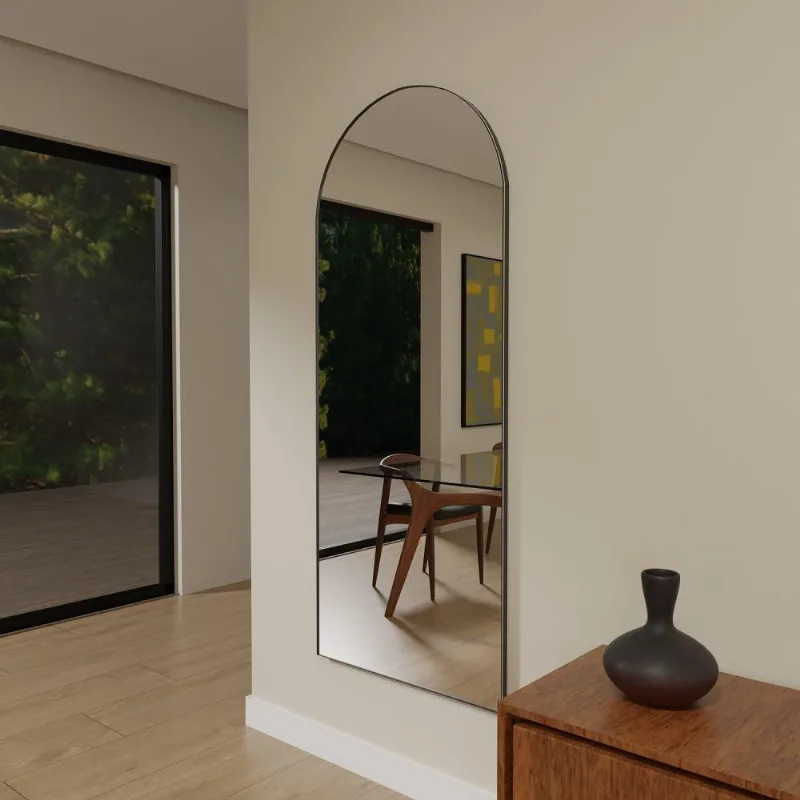 Espelho Orgânico 115cm X 60cm E13 Moldura Couro Preto Luxo Quarto