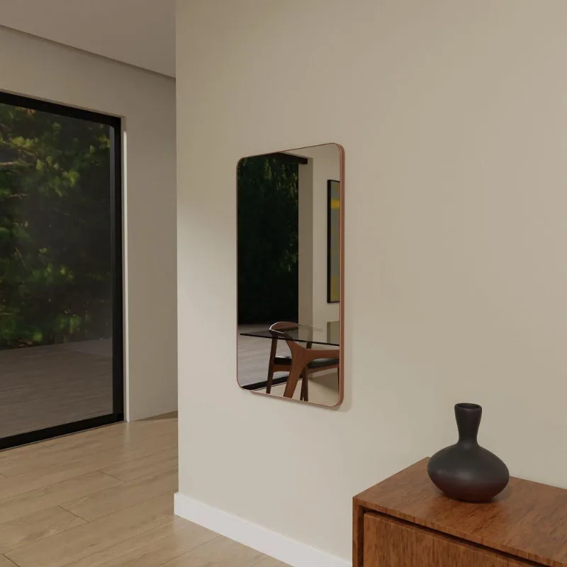 Espelho Orgânico 115cm X 55cm E09 Moldura Couro Caramelo Luxo Quarto