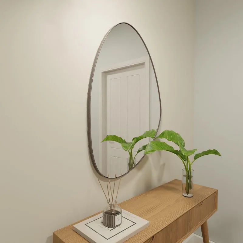 Espelho Orgânico 115cm X 70cm E02 Moldura Couro Café Luxo Quarto