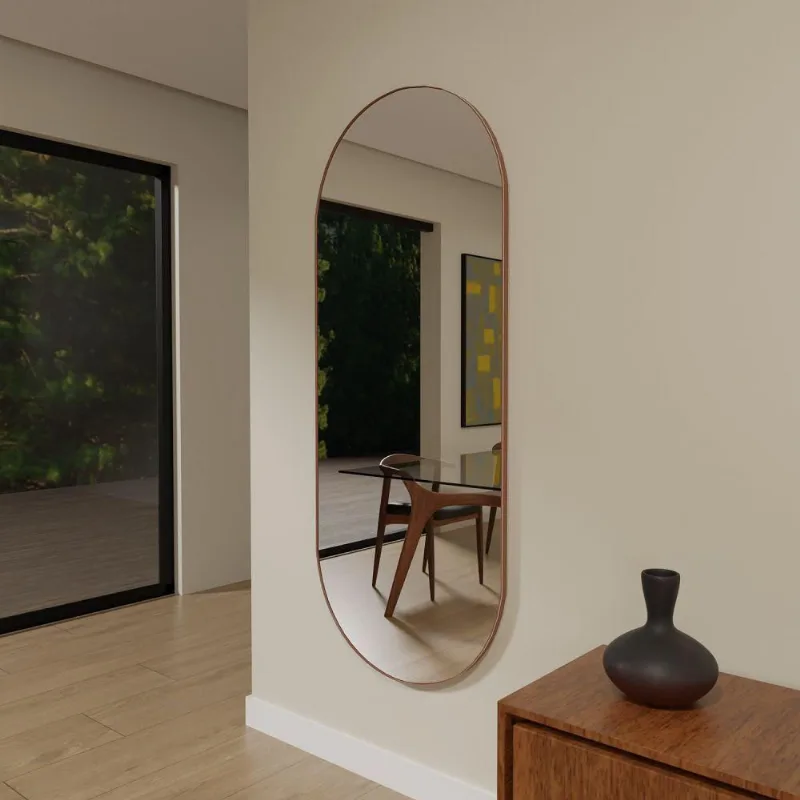 Espelho Orgânico 115cm X 55cm E07 Moldura Couro Caramelo Luxo Quarto