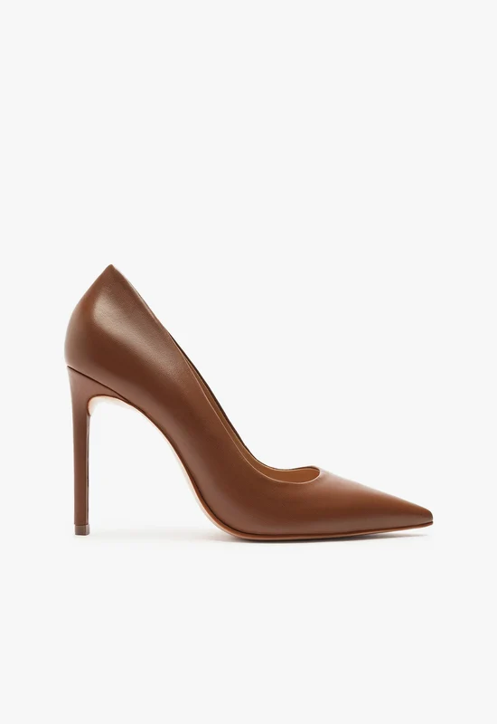 Lou High Stiletto Brown Pump 7.5 / Wood / Nappa Leather