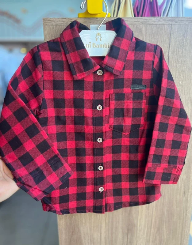 CAMISA MANGA LONGA XADREZ BOTÕES BOLSO FESTA JUNINA MENINO ANGERÔ VERMELHO / 10