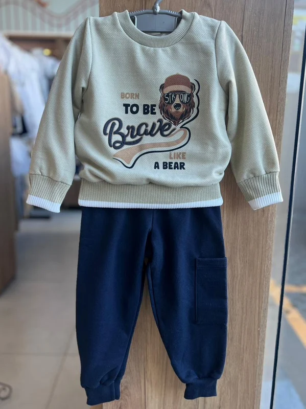 CONJUNTO MOLETOM BLUSÃO MANGA LONGA URSO TO BE BRAVE E CALÇA MENINO ANGERÔ CINZA/MARINHO / 3